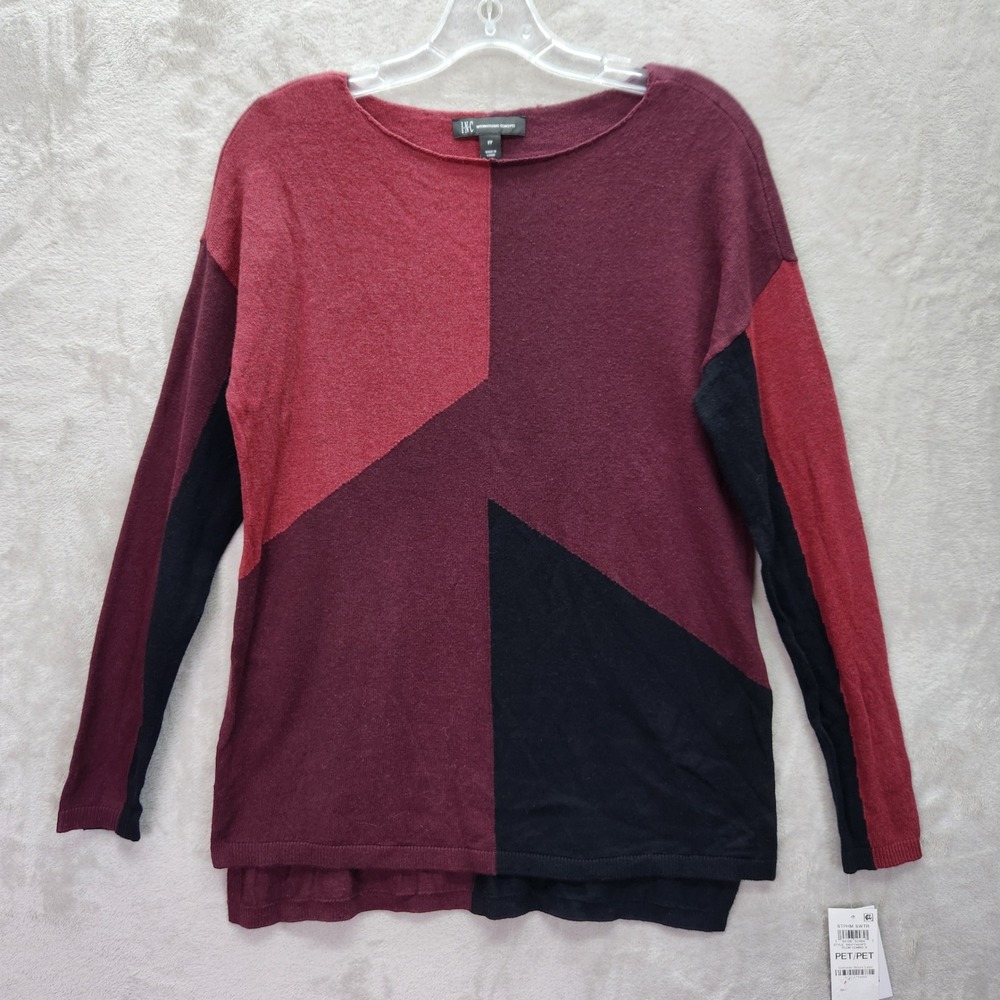 INC International Concepts Sweater Womens PP Petite Plum Colorblock Pullover New
